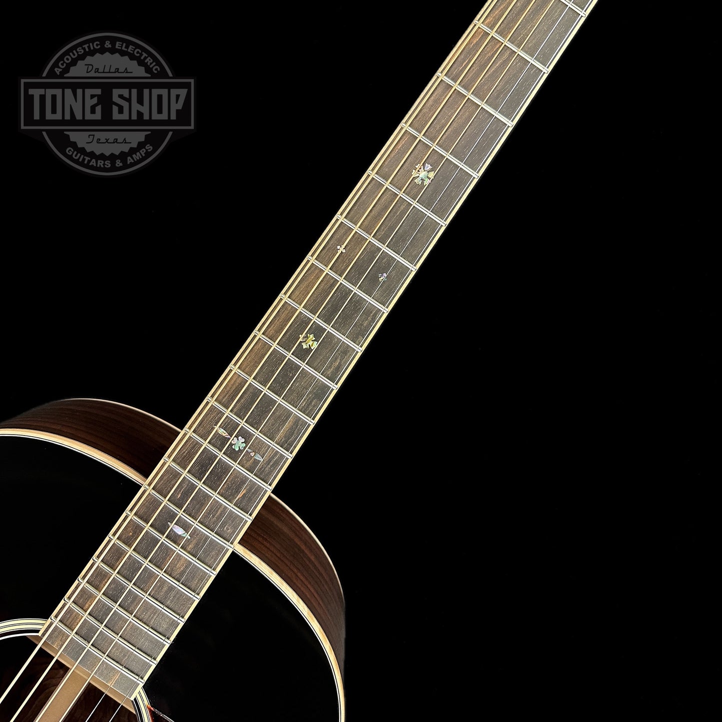 Fretboard of Huss & Dalton DS Thermo-Cured Red Sprurce/Figured East Indian Rosewood Sunburst.