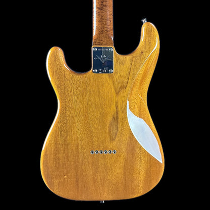 Back of body of Fender Custom Shop Artisan Dual P90 Koa Strat NOS RW Aged Natural.