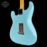 Back angle of Used 2026 Fender Vintera III 60's Strat Daphne Blue.