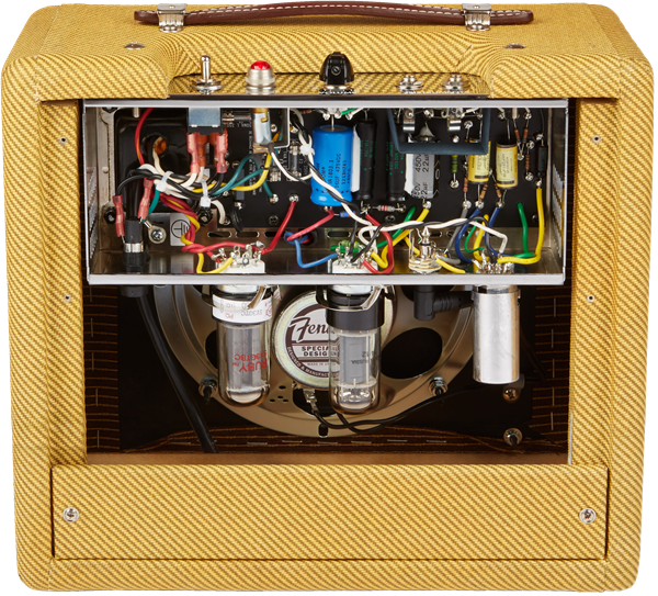 Open back of Fender 57 Custom Champ.