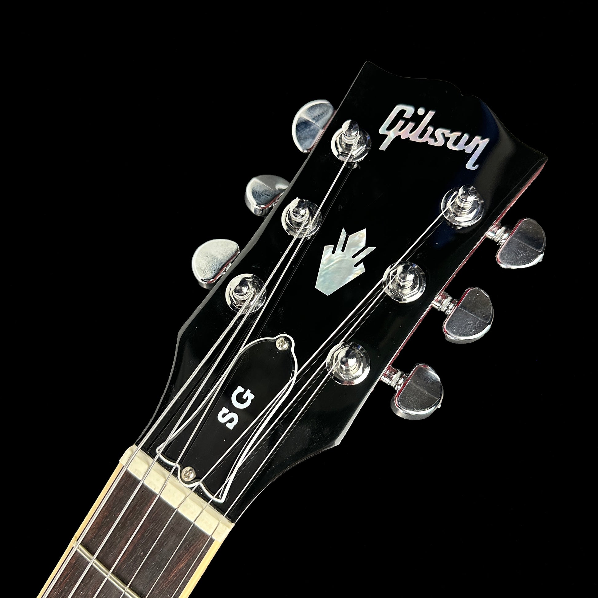 Front of headstock of Used Gibson SG Standard Cherry.