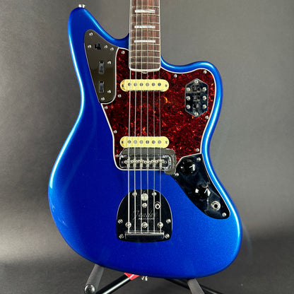 Front of Used Fender 60th Anniversary Jaguar Mystic Lake Placid Blue.