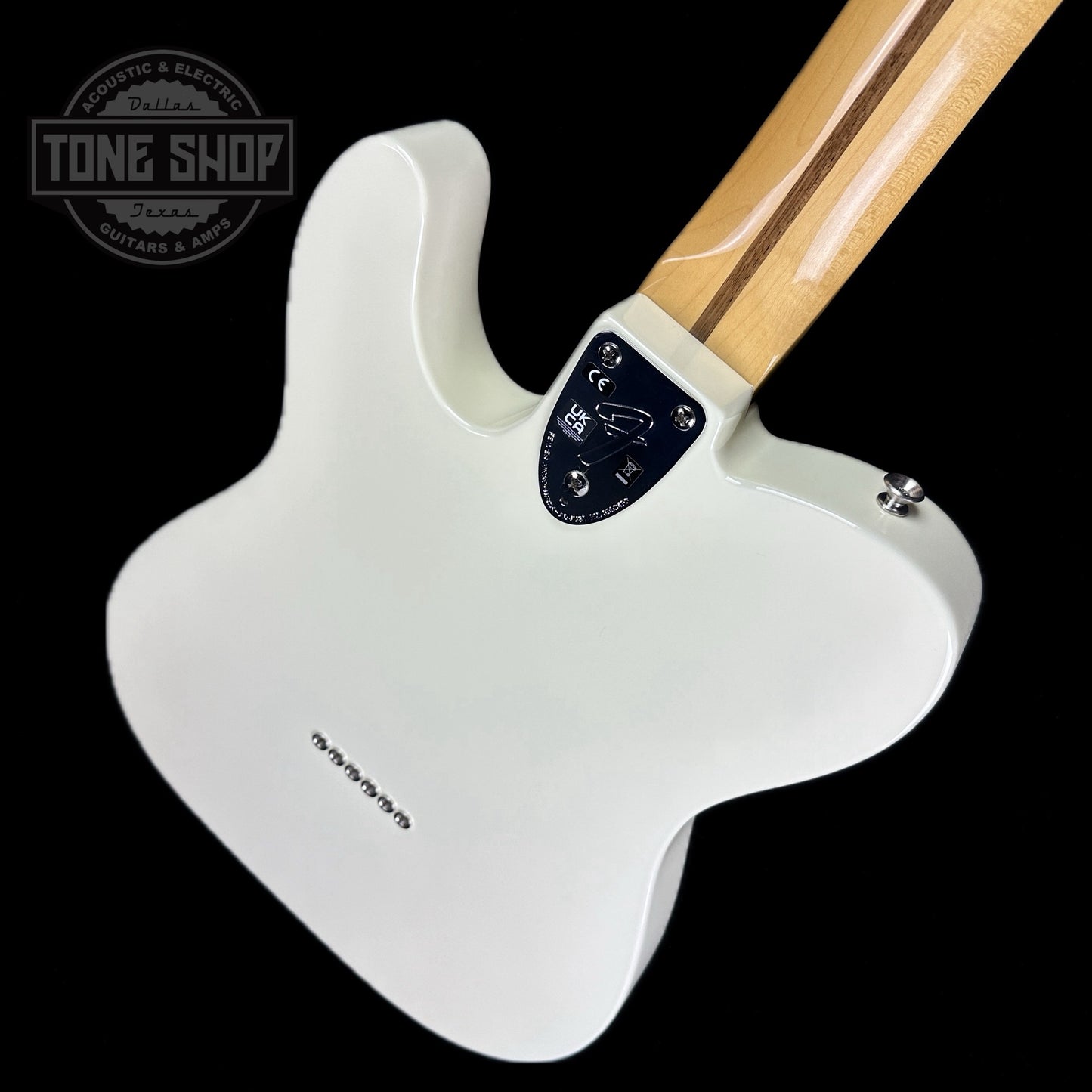 Back angle of Used Fender American Vintage II '77 Telecaster Custom Olympic White.
