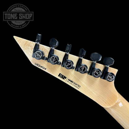Back of headstock of ESP USA Horizon-II Flame Maple Blood Moon.