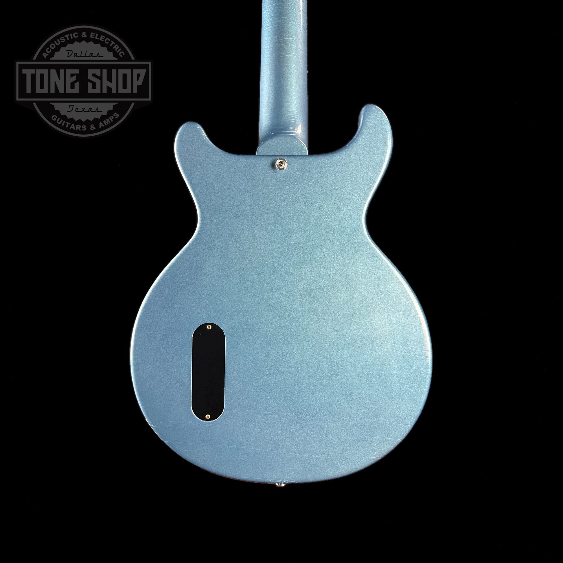 Back of body of Gibson Custom Shop M2M 1958 Les Paul Junior Double Cut Ultra Light Aged Pelham Blue.
