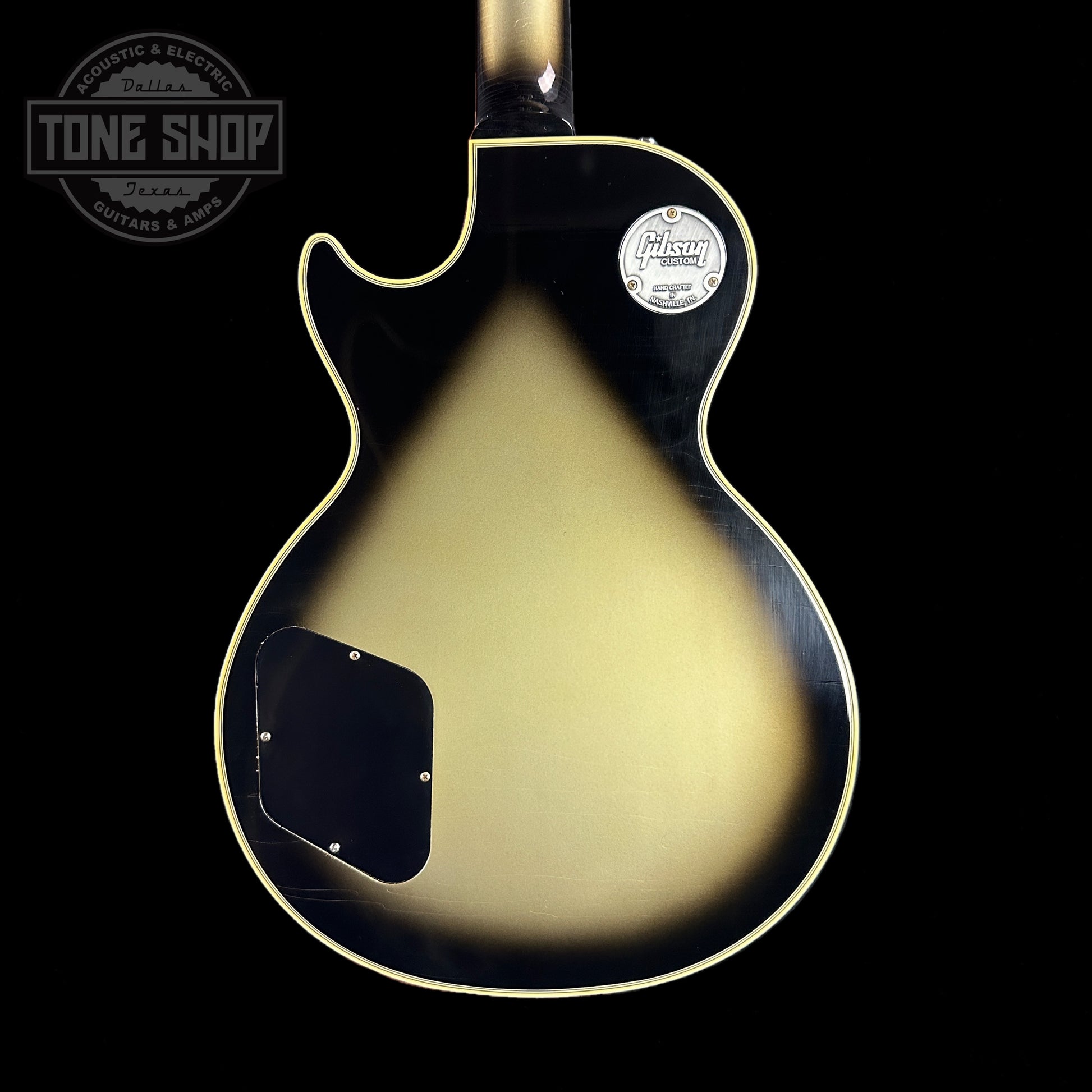 Back of body of Gibson Custom Shop Murphy Lab M2M Les Paul Custom Chambered Antique Silverburst Ultra Light Aged NH.