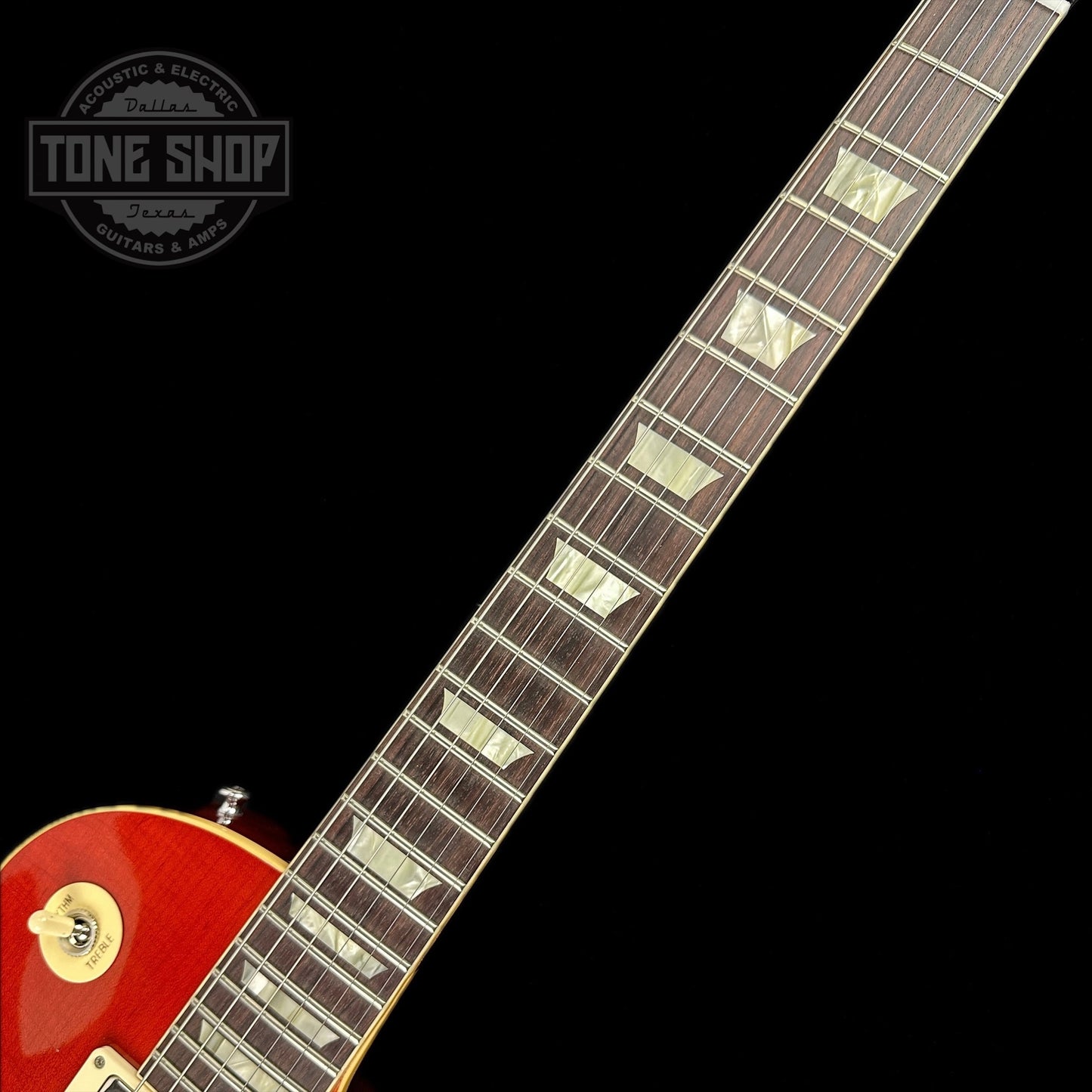 Fretboard of Gibson Custom Shop M2M 1959 Les Paul Standard Sunrise Tea Burst Murphy Lab Ultra Light Aged.