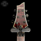 Headstock of Used 2008 Schecter Hellraiser Diamond Series Black Cherry Burst Quilt TSS7790.