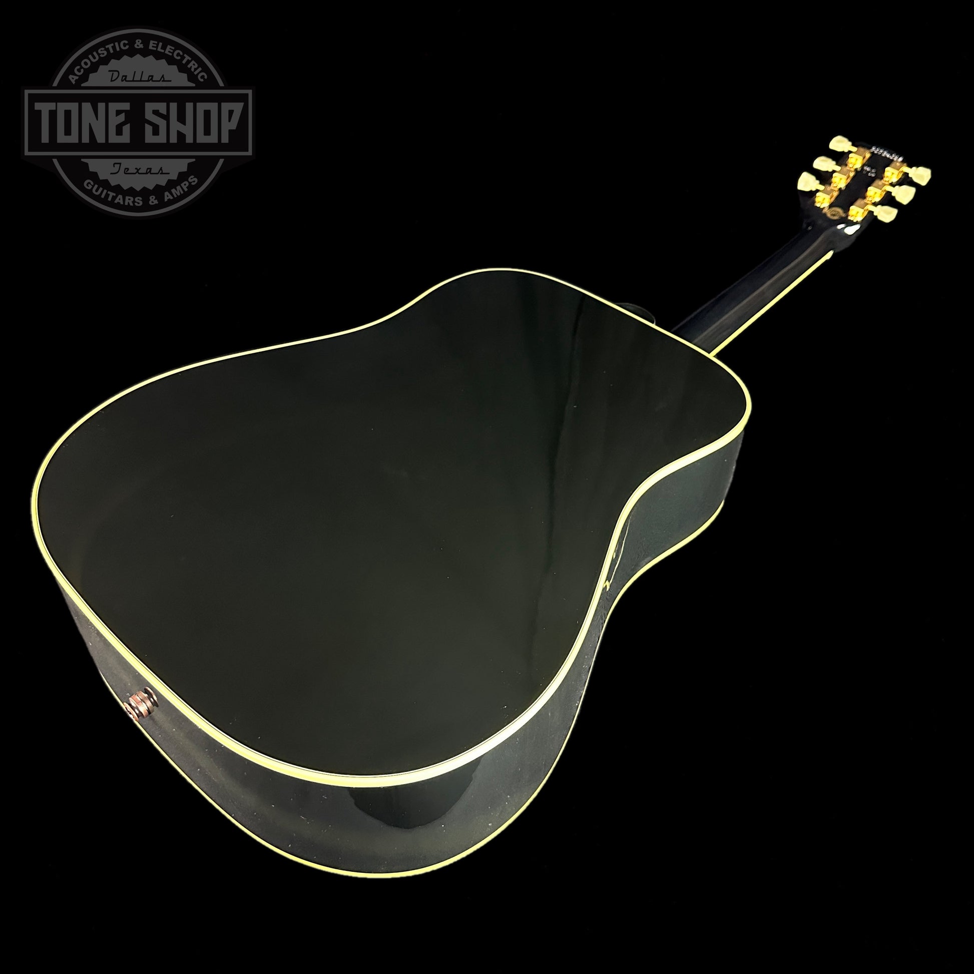 Back angle of Gibson Custom Shop M2M Hummingbird Original Ebony Gold HW.