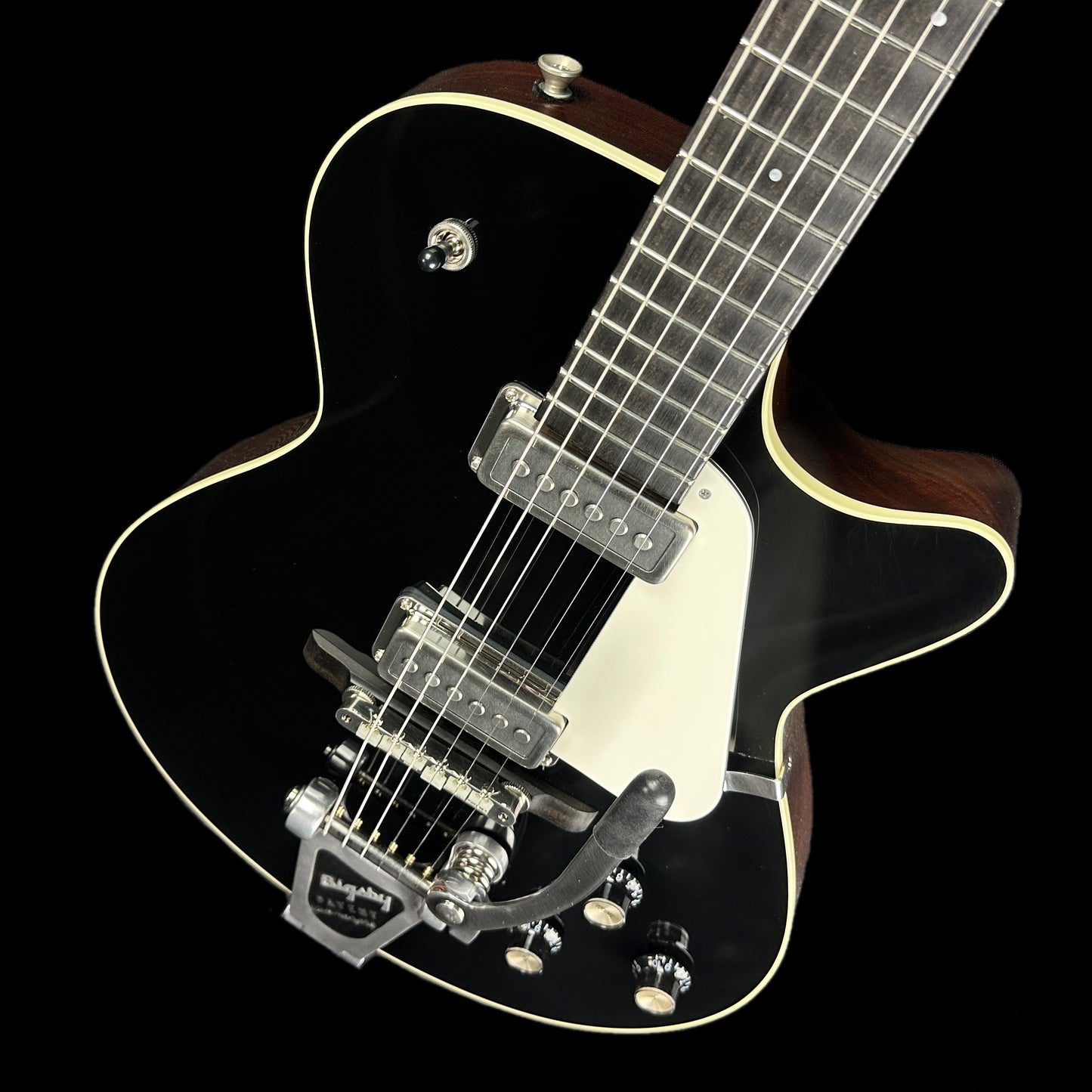 Front angle of Collings 470 JL Antiqued Black.