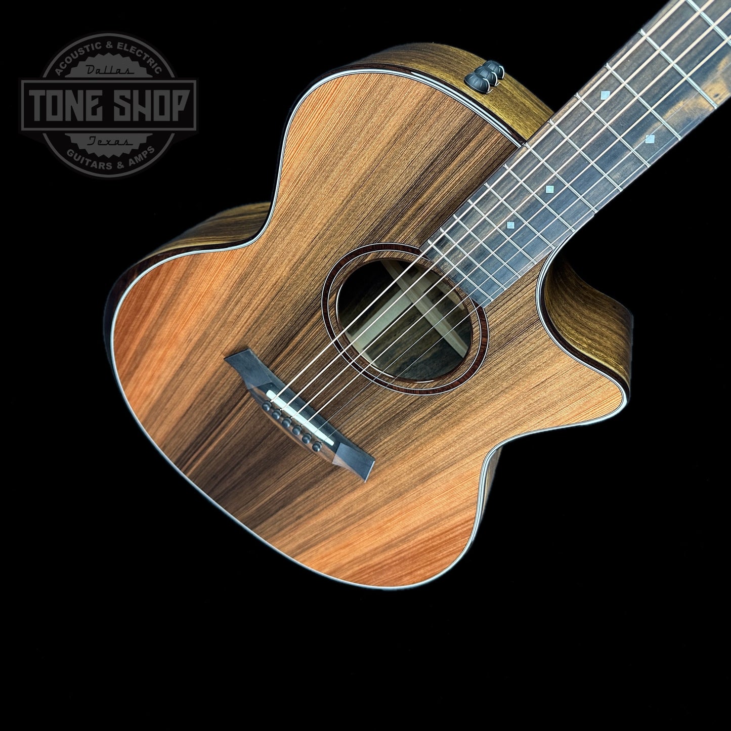 Front angle of Taylor Custom GA #12508 Stripy Sinker Redwood w/Bocote B/S.