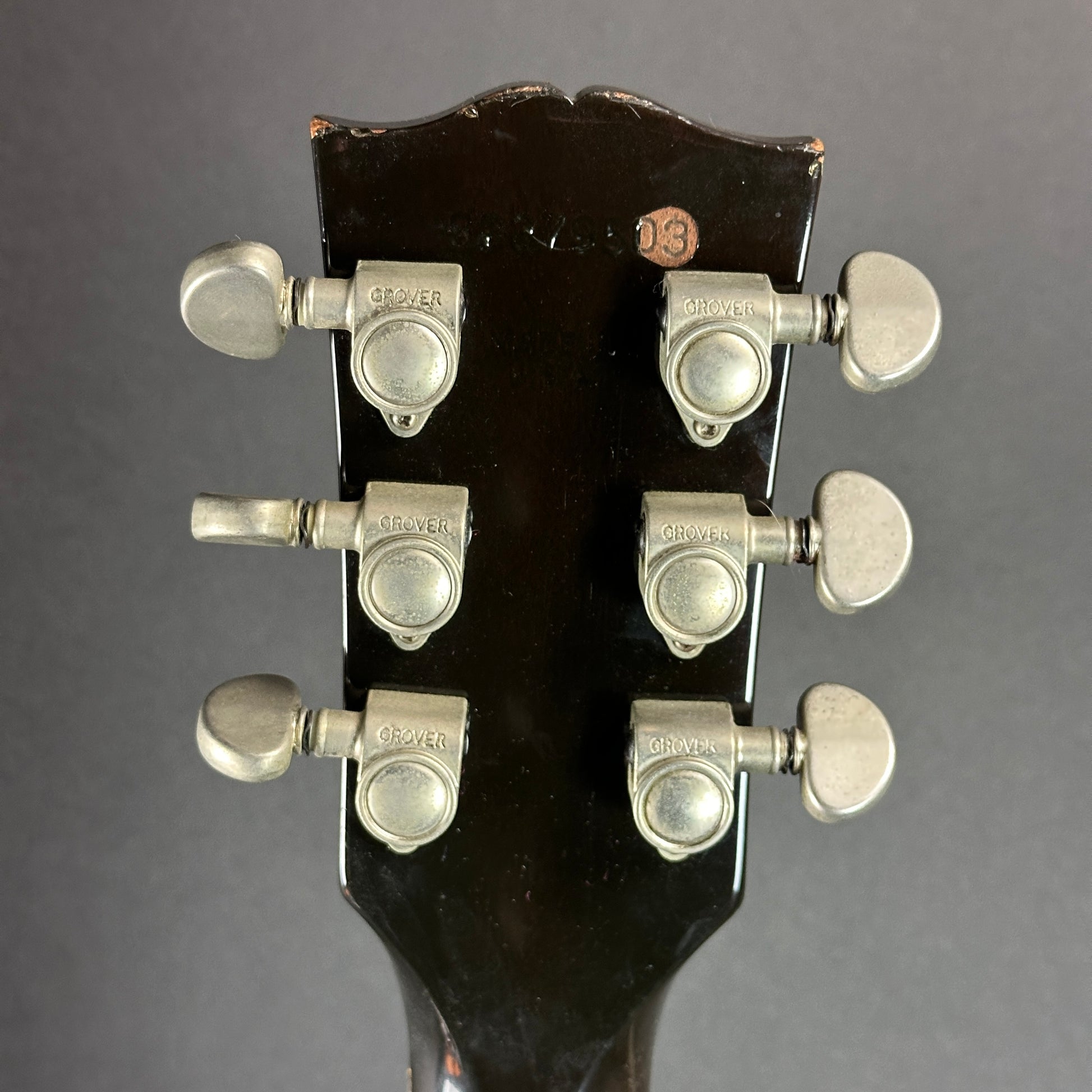 Back of headstock of Used 1989 Gibson Les Paul Special Burst.