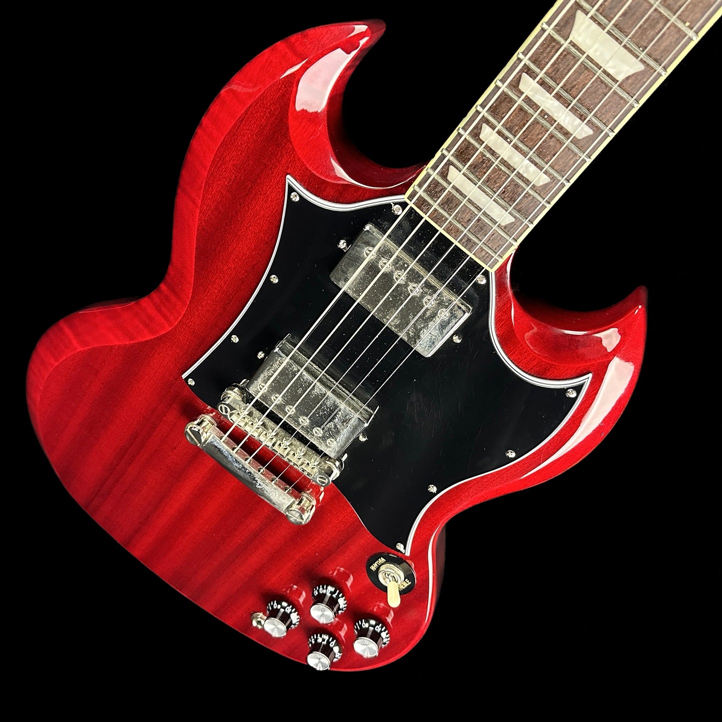 Front angle of Used Epiphone SG Standard Cherry.
