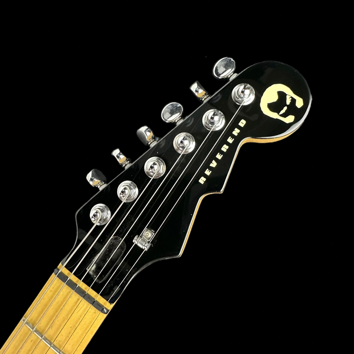 Front of headstock of Used Reverend Unknown Henson Signature.