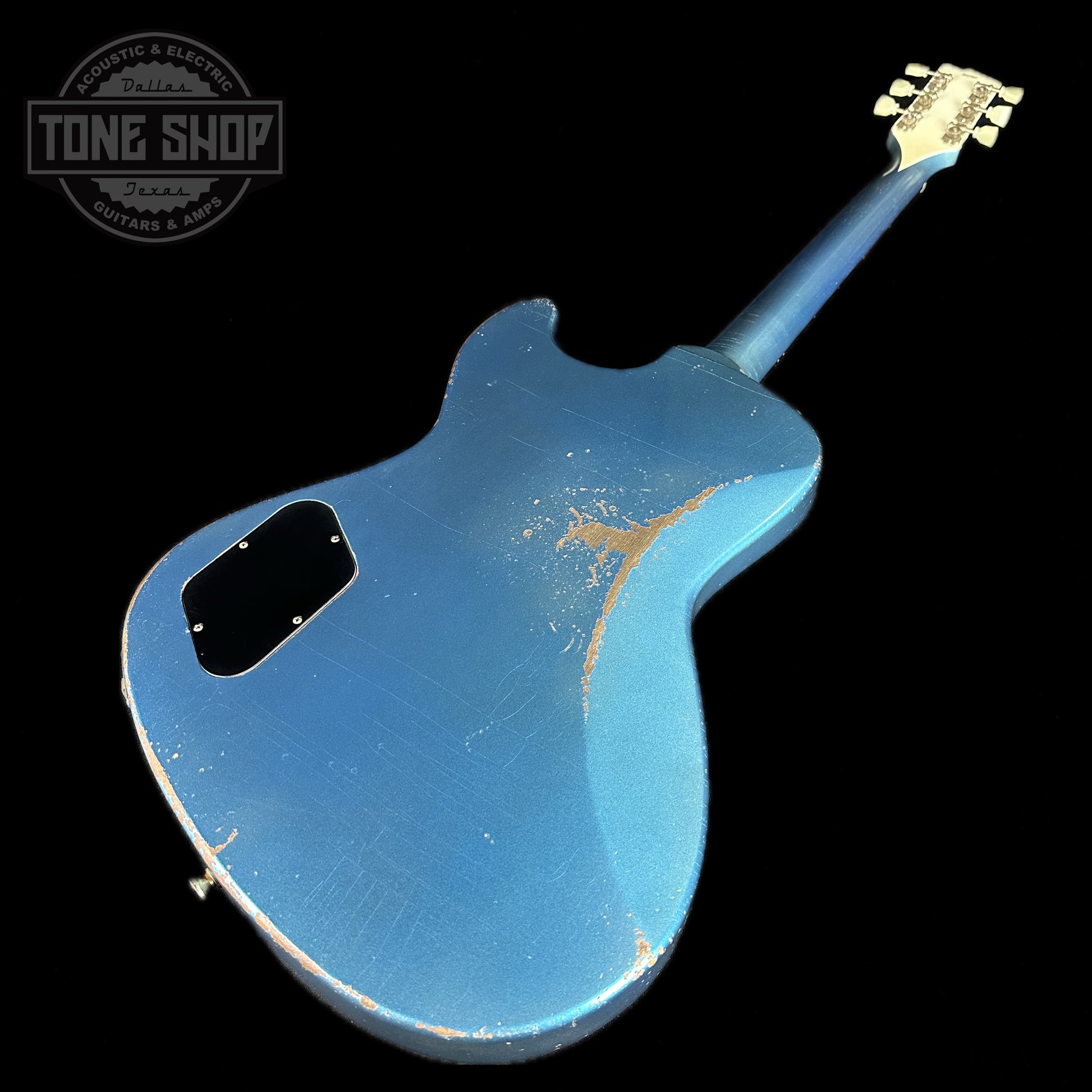 Back angle of Rock N Roll Relics Revenge Lake Placid Blue Med Aging.