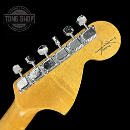Back of headstock of Fender Custom Shop '69 Stratocaster Relic HSS Black Reverse Headstock.