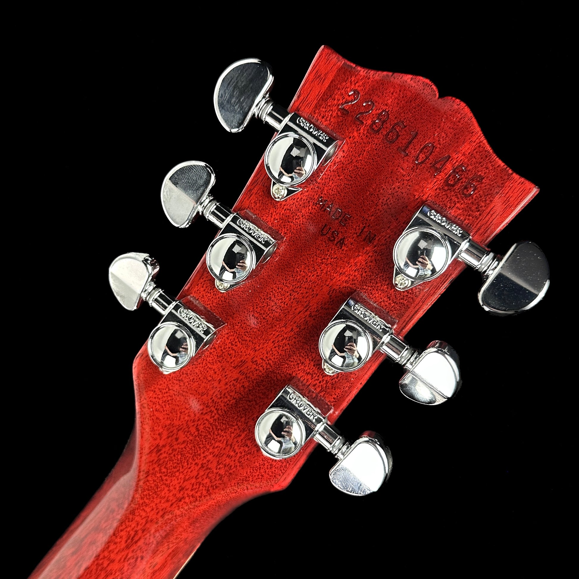 Back of headstock of Used Gibson SG Standard Cherry.