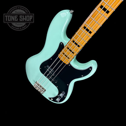 Front angle of Used Squier Classic Vibe 70's Precision Bass Surf Green.