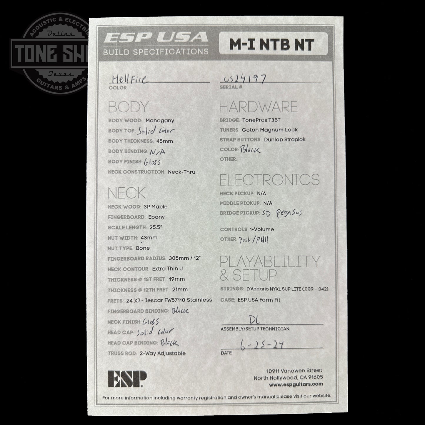 Spec sheet for ESP USA M1 NTB FR Hellfire.