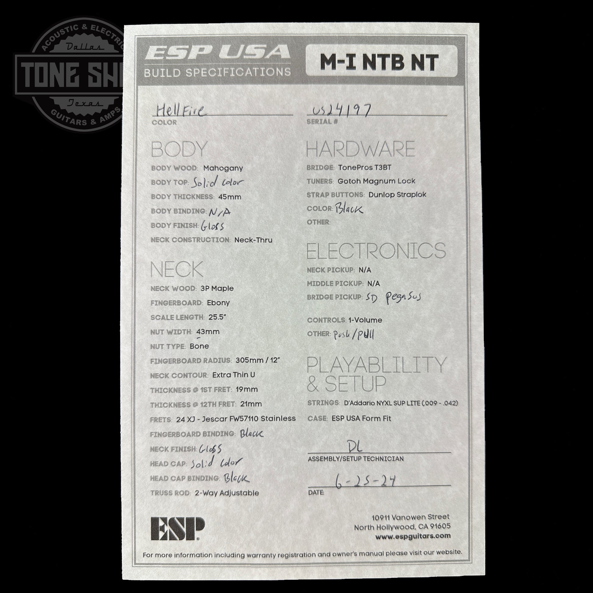 Spec sheet for ESP USA M1 NTB FR Hellfire.