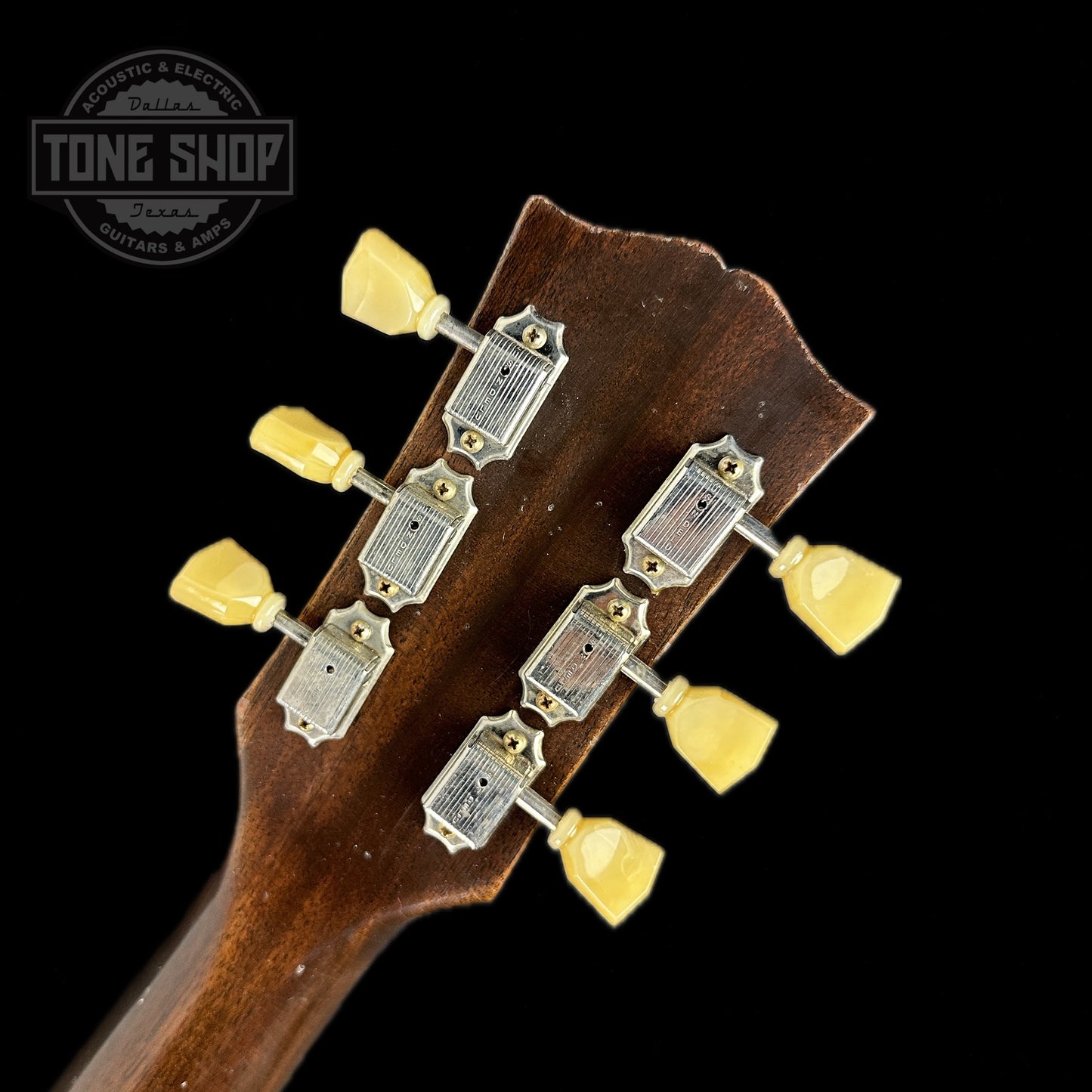 Back of headstock of Gibson Custom Shop 1958 ES-335 Tri-burst Murphy Lab Light Aged Limited.