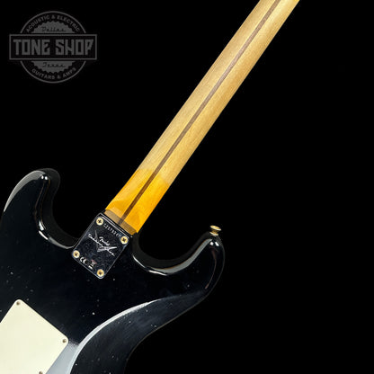 Back of neck of Fender 1956 Stratocaster Journeyman Relic Maple Neck Aged Black.