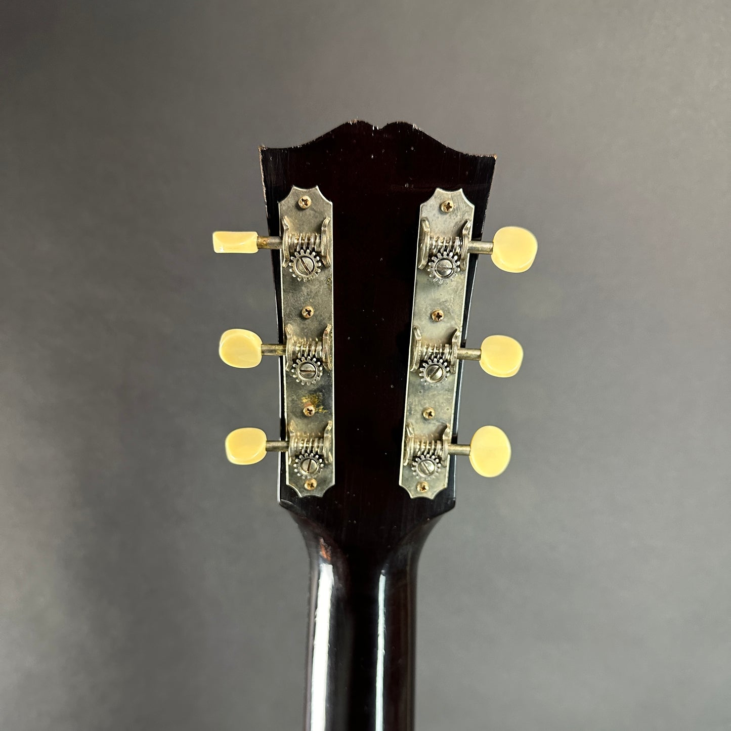 Back of headstock of Used Gibson 1942 Banner J-45 Murphy Lab.