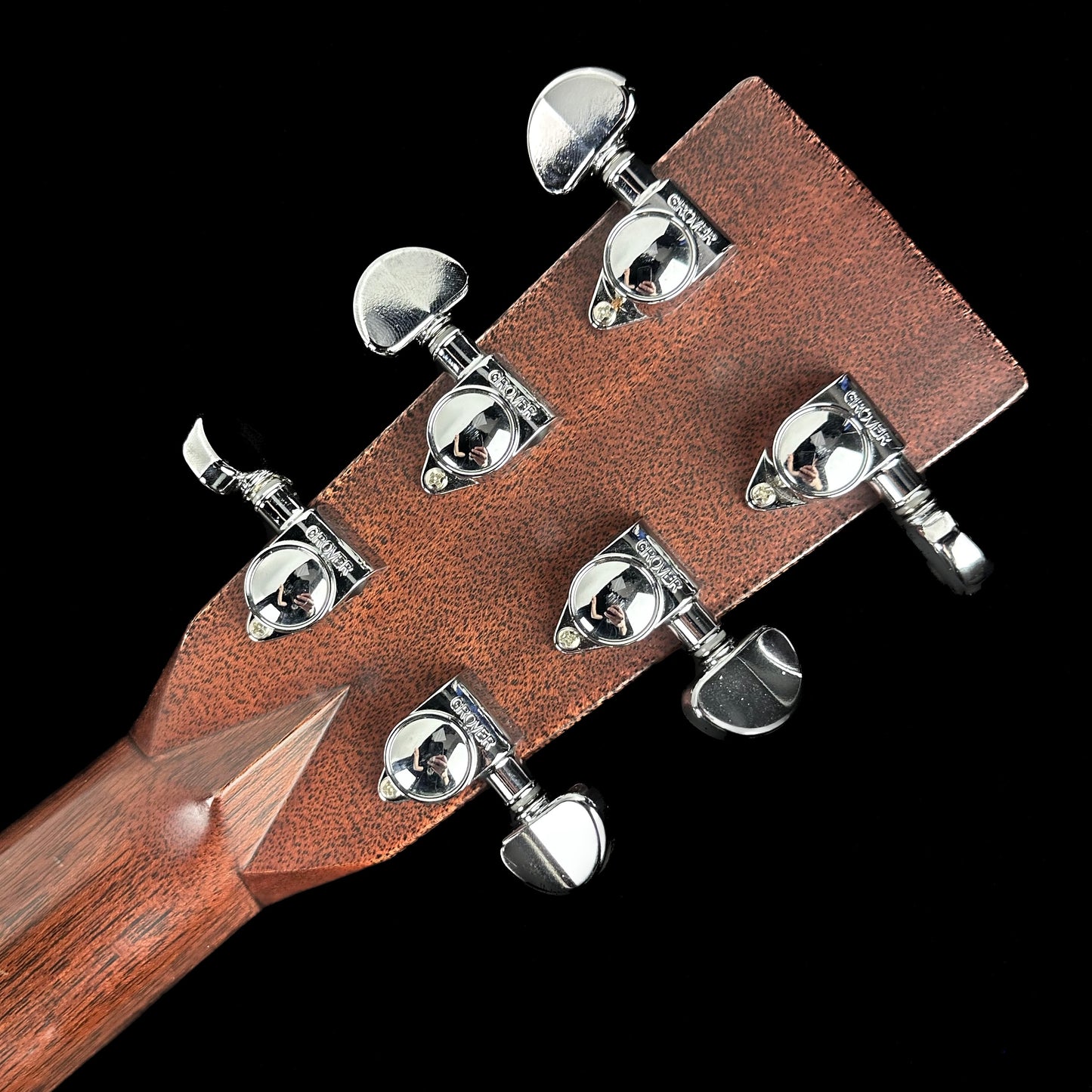 Back of headstock of Used 2010 Martin D Cherry.