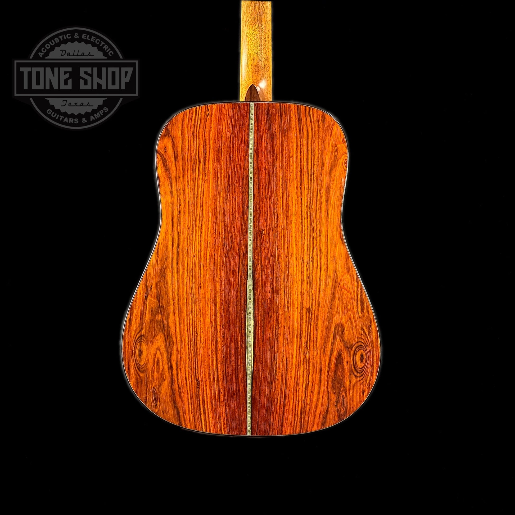Back of body of Martin Custom Shop Dread Adirondack/Cocobolo.