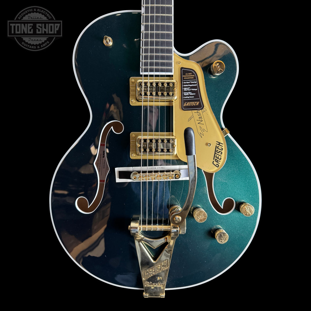 Front of Used Gretsch Pro Nashville Cadillac Green.