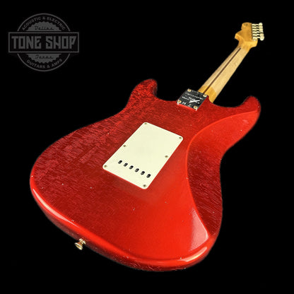 Back angle of Fender Custom Shop Limited Edition 56 Strat Journeyman Relic Super Faded Aged Candy Apple Red.