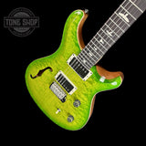 Front angle of PRS Paul Reed Smith CE24 Semi-Hollow Quilt Eriza Verde.