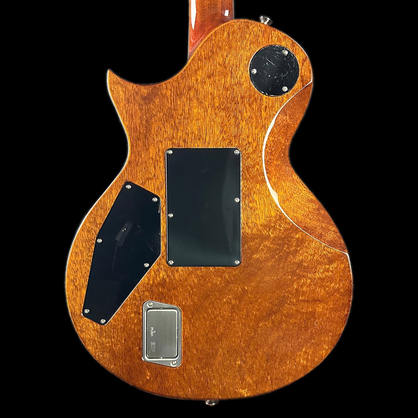 Back of body of Demo ESP USA Eclipse Floyd Rose See Thru Black Sunburst.