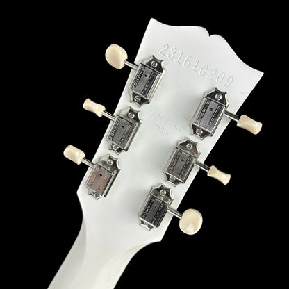 Back of headstock of Used Gibson Les Paul Special Humbucker White.