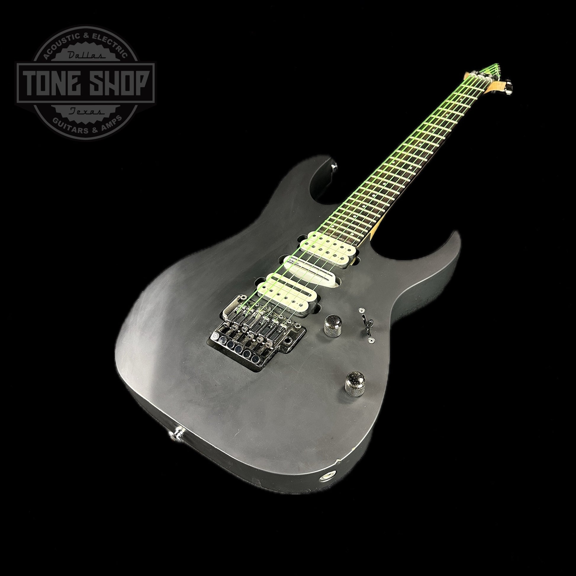 Front angle of Used Ibanez Prestige RG157OR Suede Black.