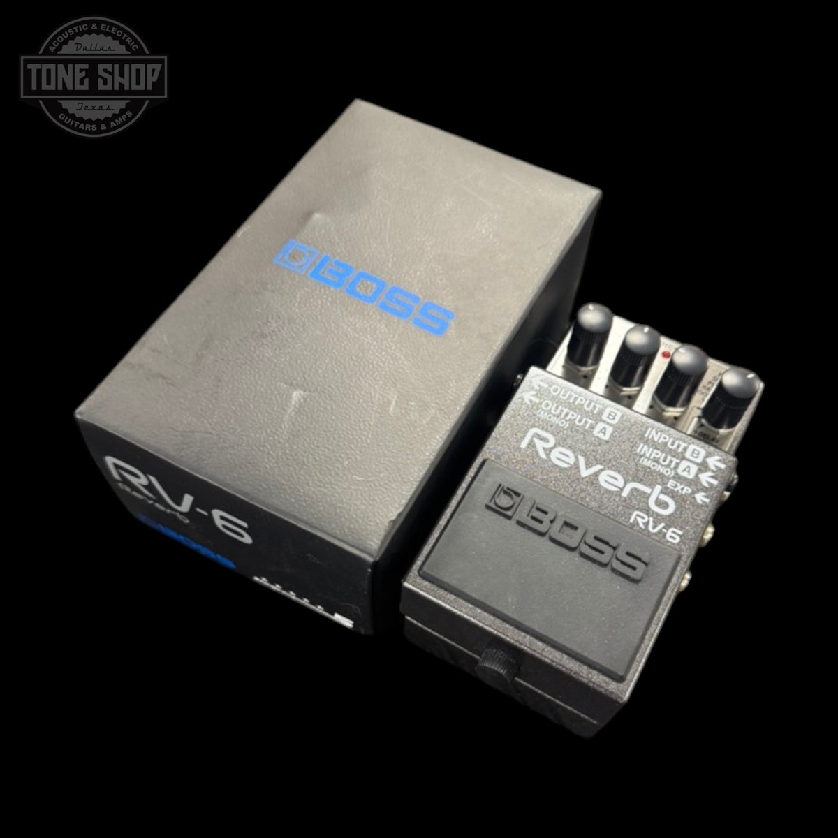 Top of Used Boss RV-6 Reverb Pedal with box.
