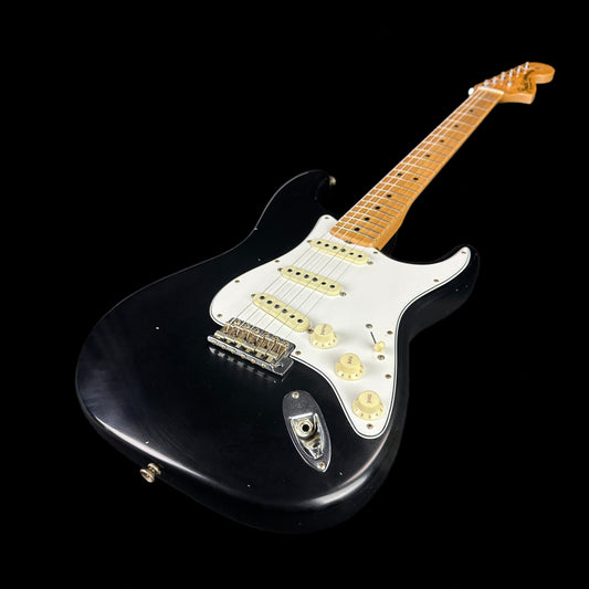Front angle of Fender Custom Shop Limited Edition '69 Strat Journeyman Relic Aged Black.