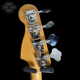 Back of headstock of Used 2001 Fender Mark Hoppus Artist Jazz Bass Daphne Blue TSS7698.