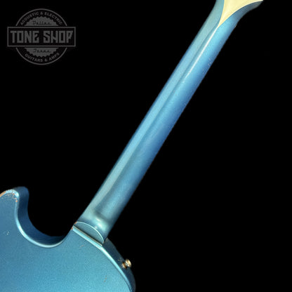 Back of neck of Rock N Roll Relics Revenge Lake Placid Blue Med Aging.