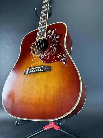 Front angle of Used 2022 Gibson 1960 Hummingbird Cherry Sunburst.