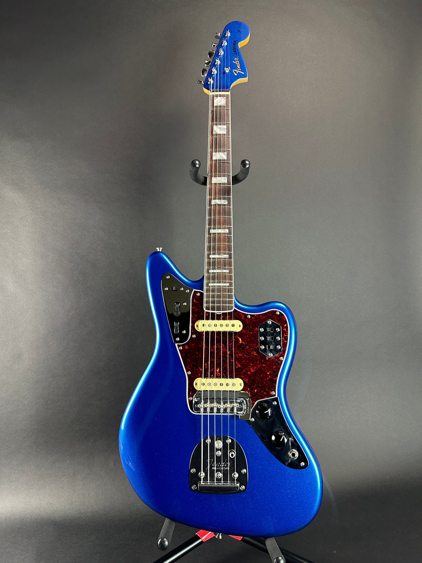 Full front of Used Fender 60th Anniversary Jaguar Mystic Lake Placid Blue.