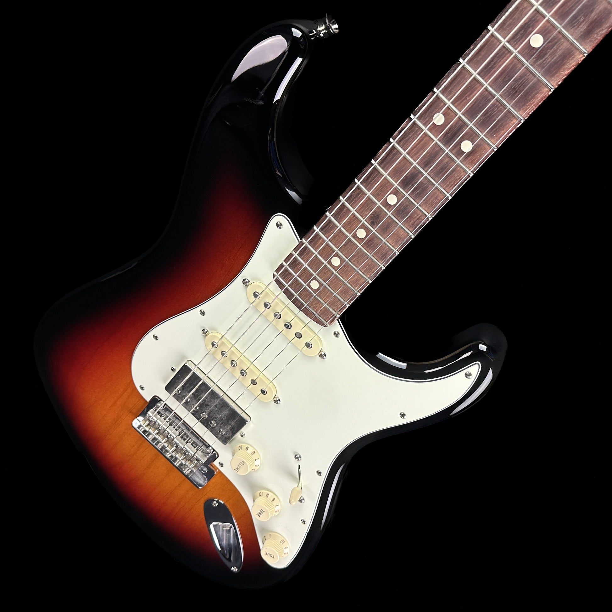 Front angle of Used 2019 Fender American Pro Stratocaster HSS 3-Color Sunburst.