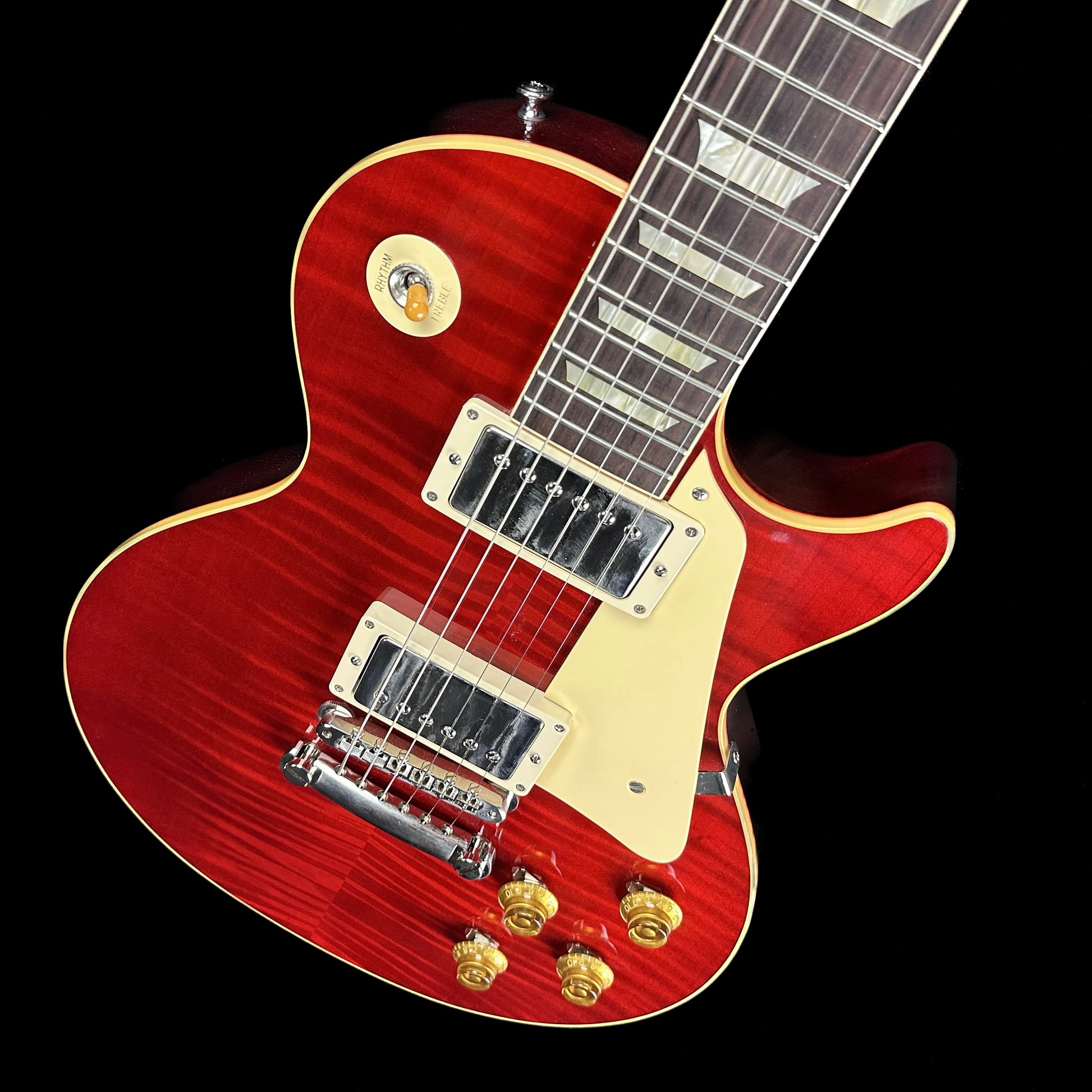 Front angle of Used Gibson Custom Shop R9 1959 Les Paul Reissue Cherry.