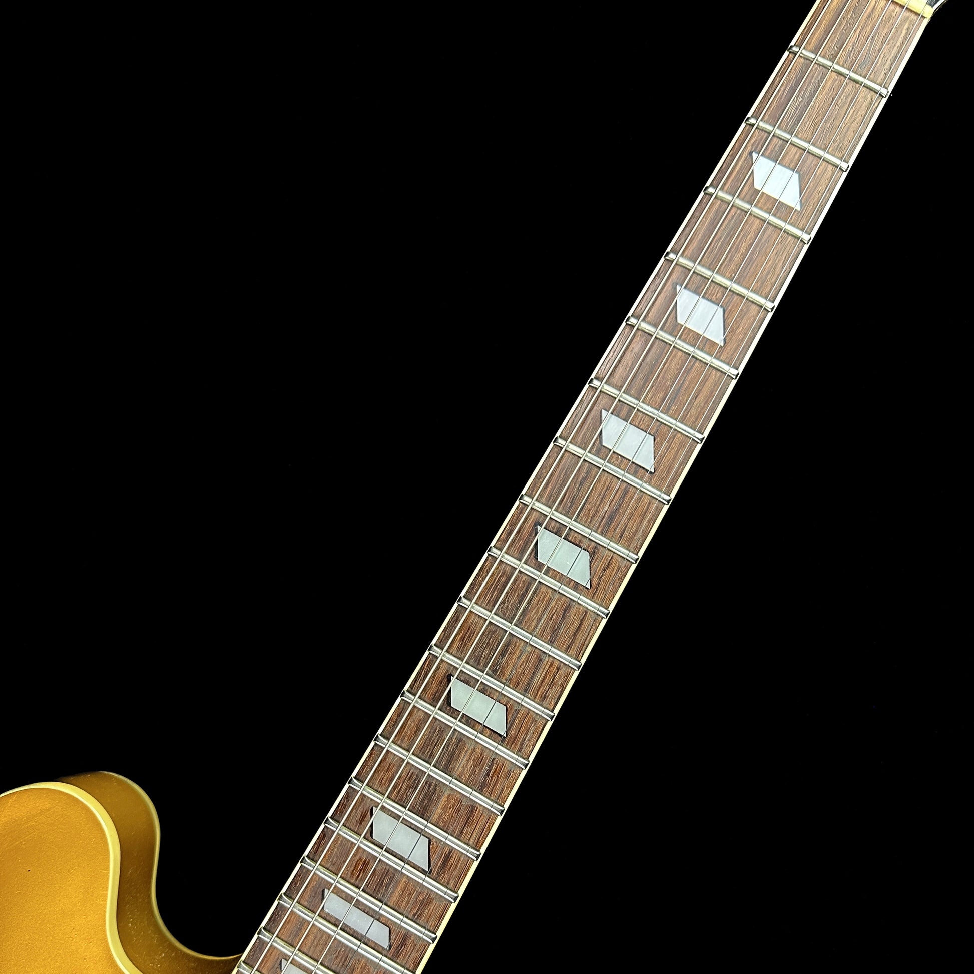 Fretboard of Used Epiphone Riviera w/bigsby Gold Sparkle.