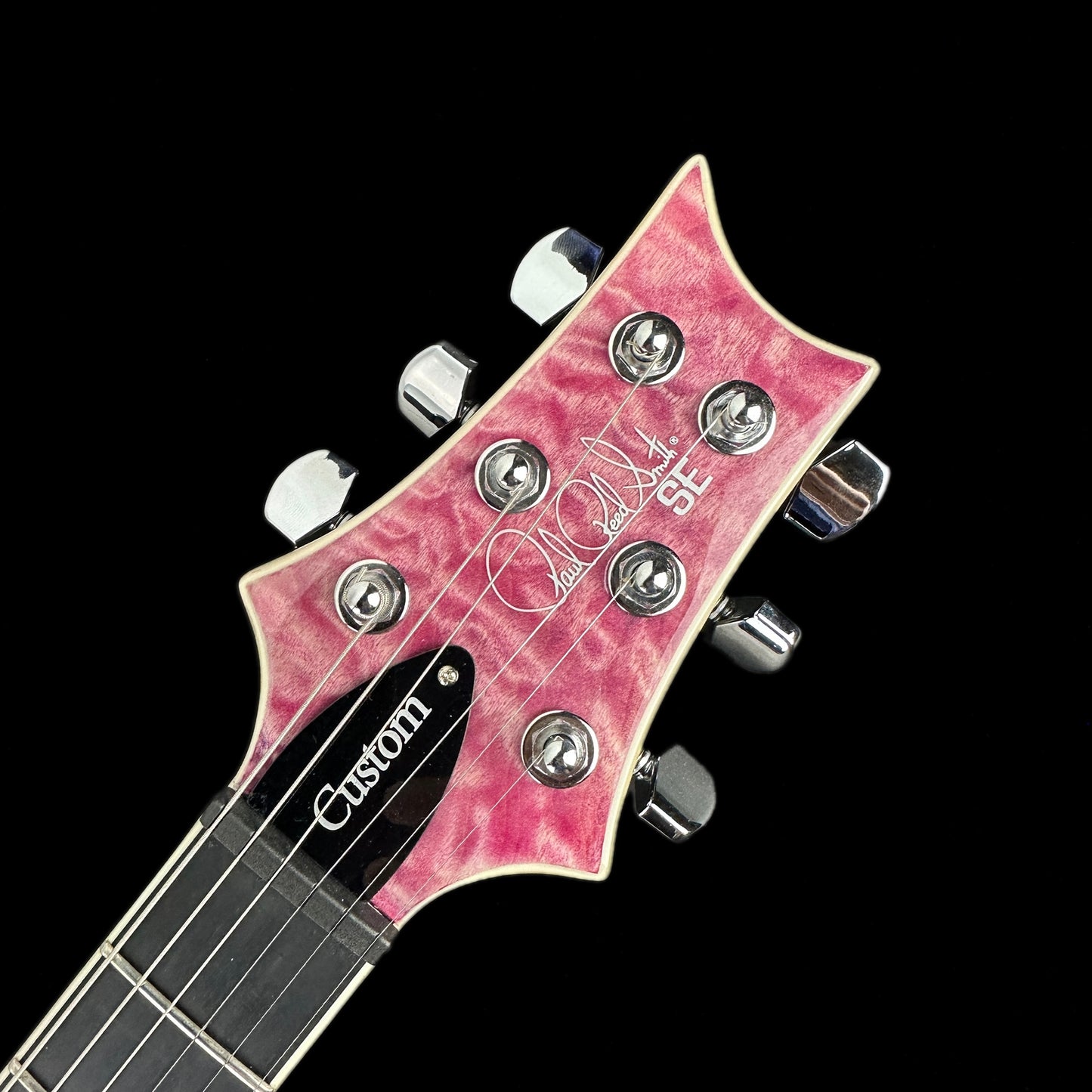 Headstock of PRS Paul Reed Smith SE Custom 24 Quilt Top Violet.