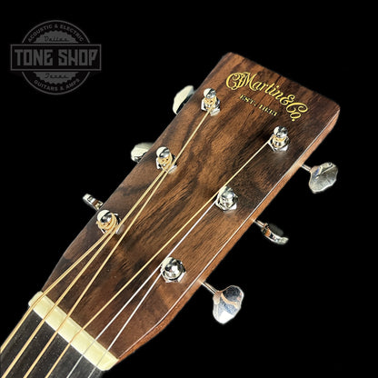 Front of headstock of Martin Custom Shop 28 Style Dread Natural WEIR/Adirondack.