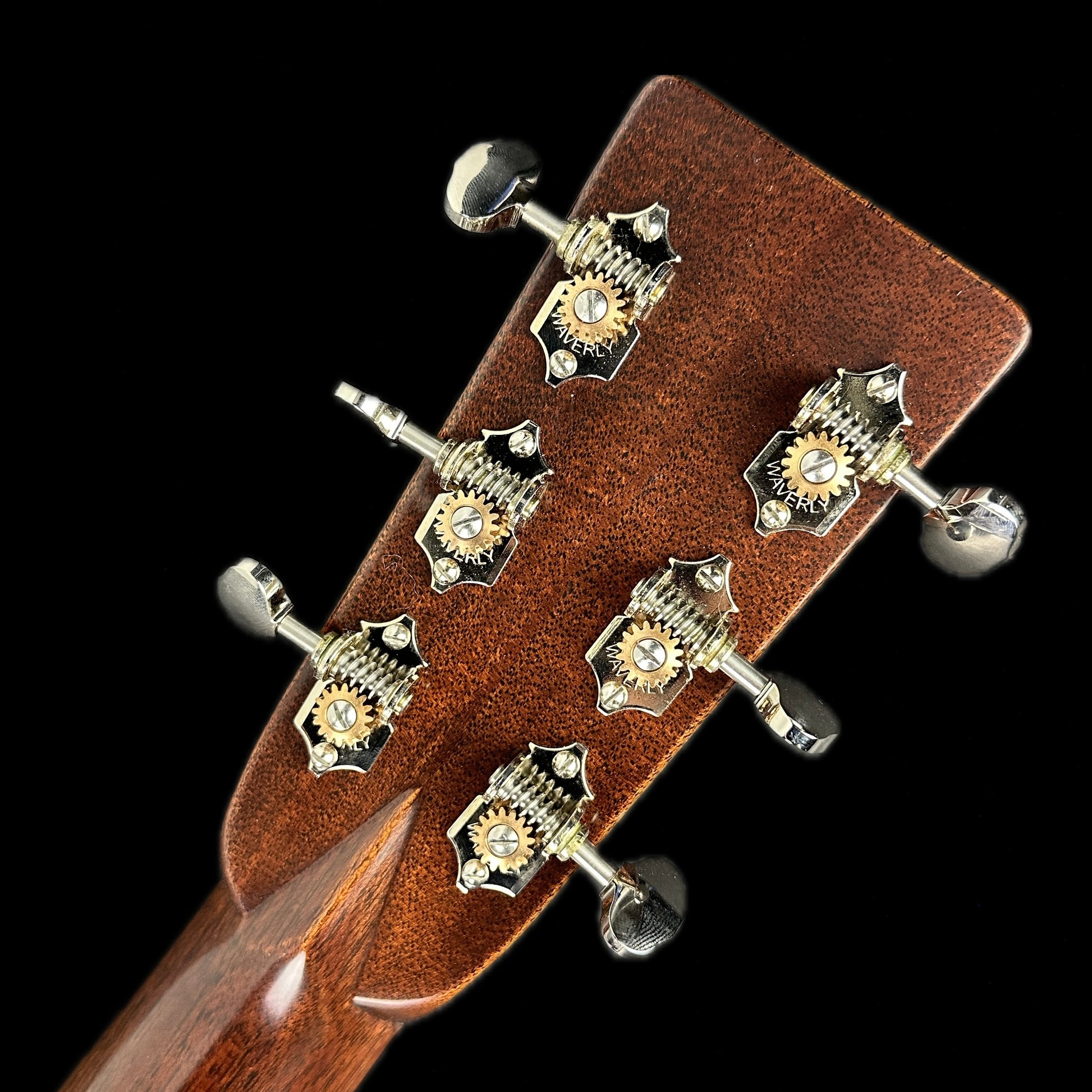 Back of headstock of Used Martin Custom Shop D-28 Authentic 1937 Vintage Low Gloss.