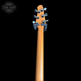 Back of headstock of Used Powers Electric A-Type Deluxe Blue Lagoon.