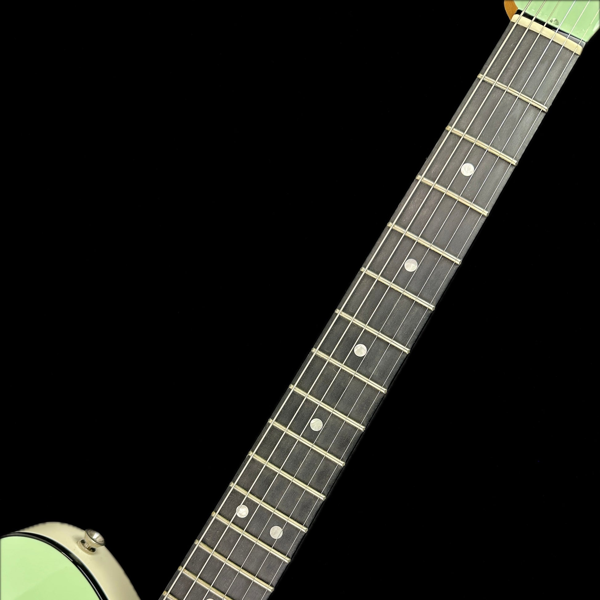 Fretboard of Used Fender Limited Two Tone Telecaster Thinline Seafoam Green.