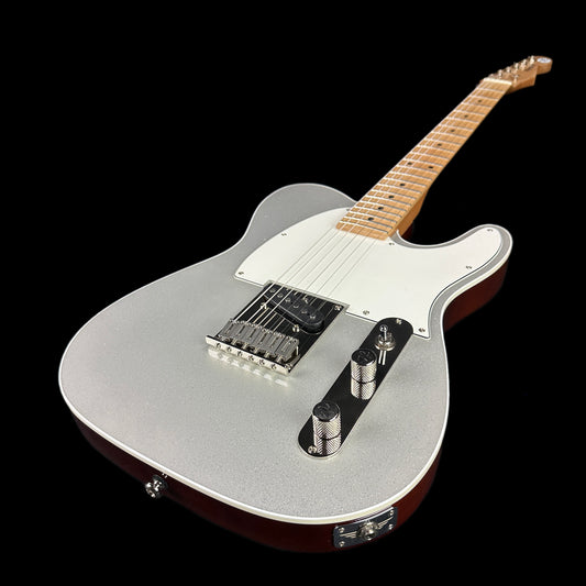 Front angle of Reverend Eastsider T "E" Gloss Pete Anderson Silver Sparkle Tone Shop Exclusive.